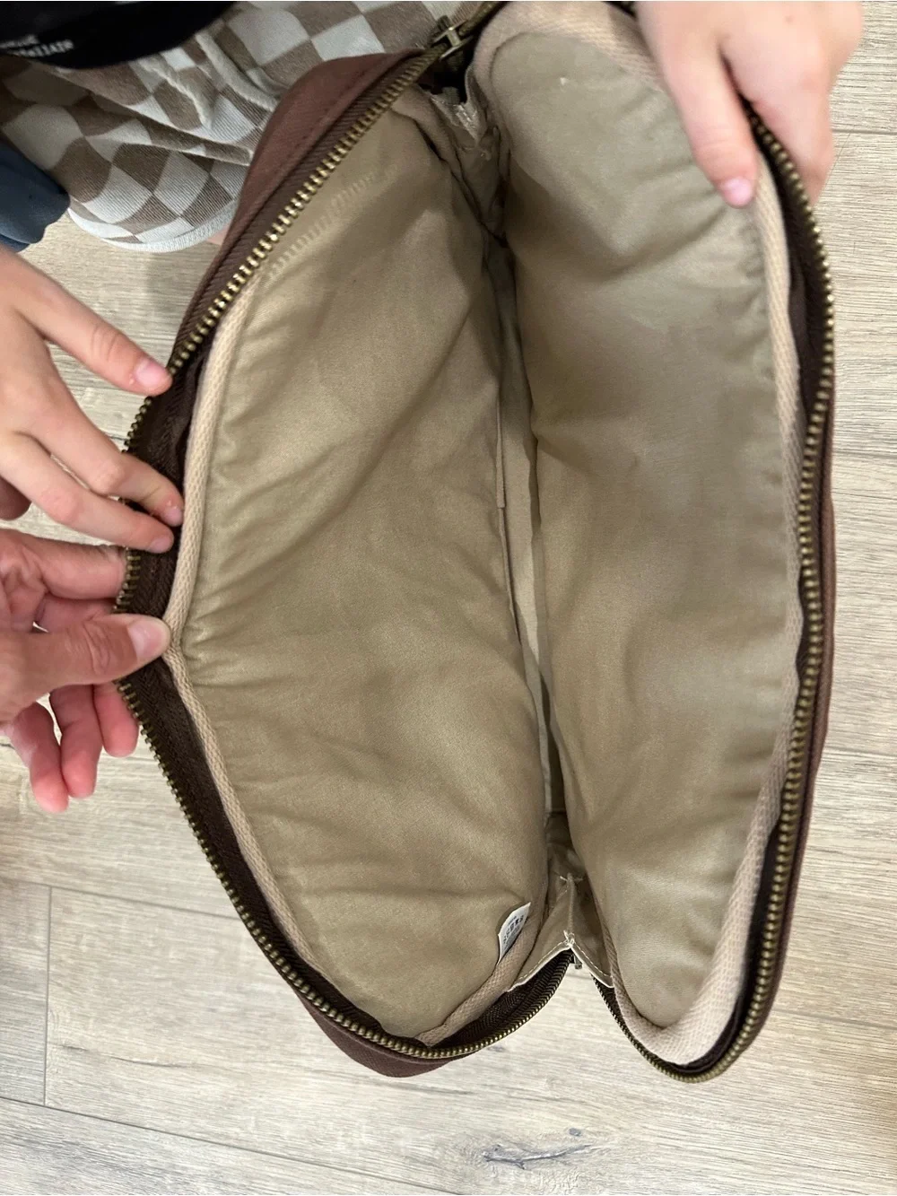 Lands' End Brown Laptop case zipper Travel Tech Pouch thick canvas men’s